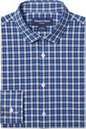 Mizzen+Main Leeward Trim Fit Navy Plaid No Tuck Button-Up Shirt
