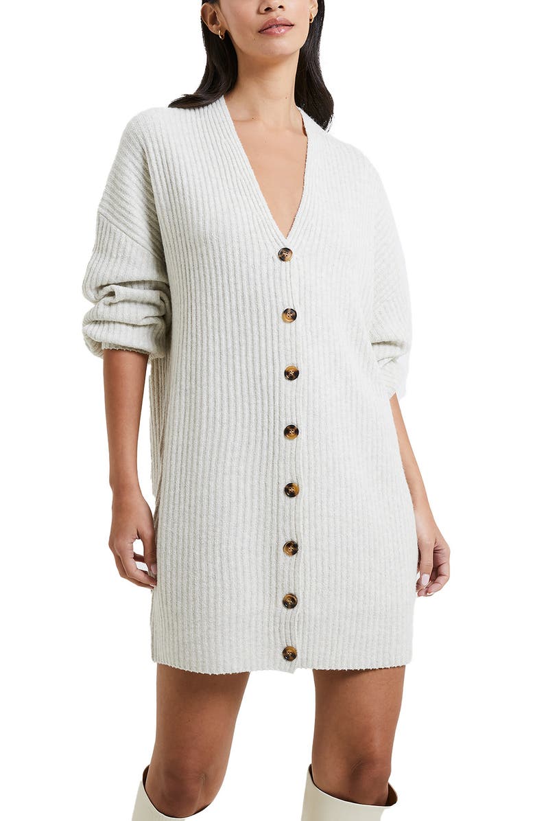 French Connection Babysoft Rib Button Front Long Sleeve Sweater Dress, Alternate, color, 24-Lgt Oatmeal Mel