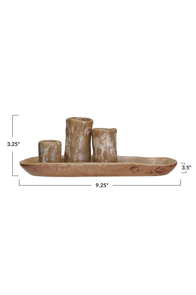 Stoneware Vases and Candle Holder on Tray, Brown, Alternate, color, Brown