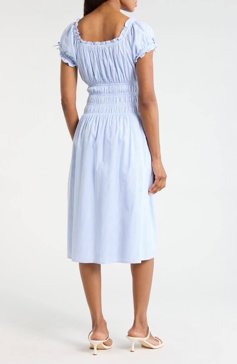 WAYF Shirred Cotton Midi Dress, Alternate, color, Blue