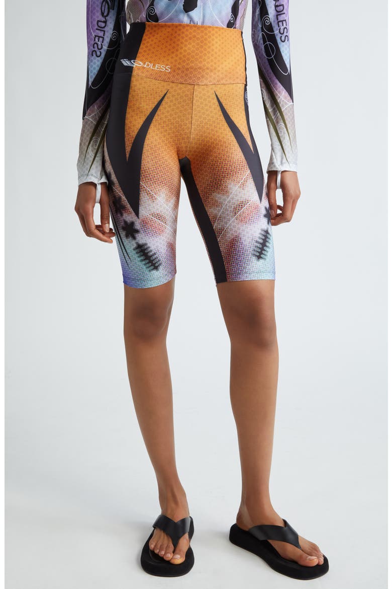 Pixel Print Bike Shorts, Main, color, ORANGINA