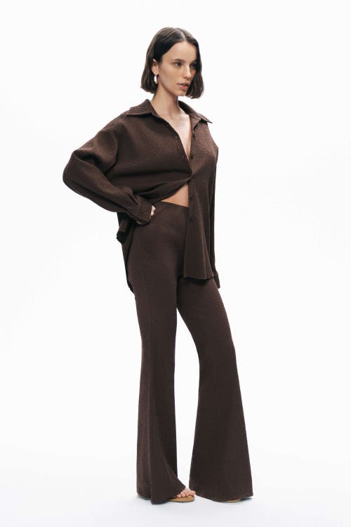 Nocturne Crumpled Fabric Draped Shirt In Coffee