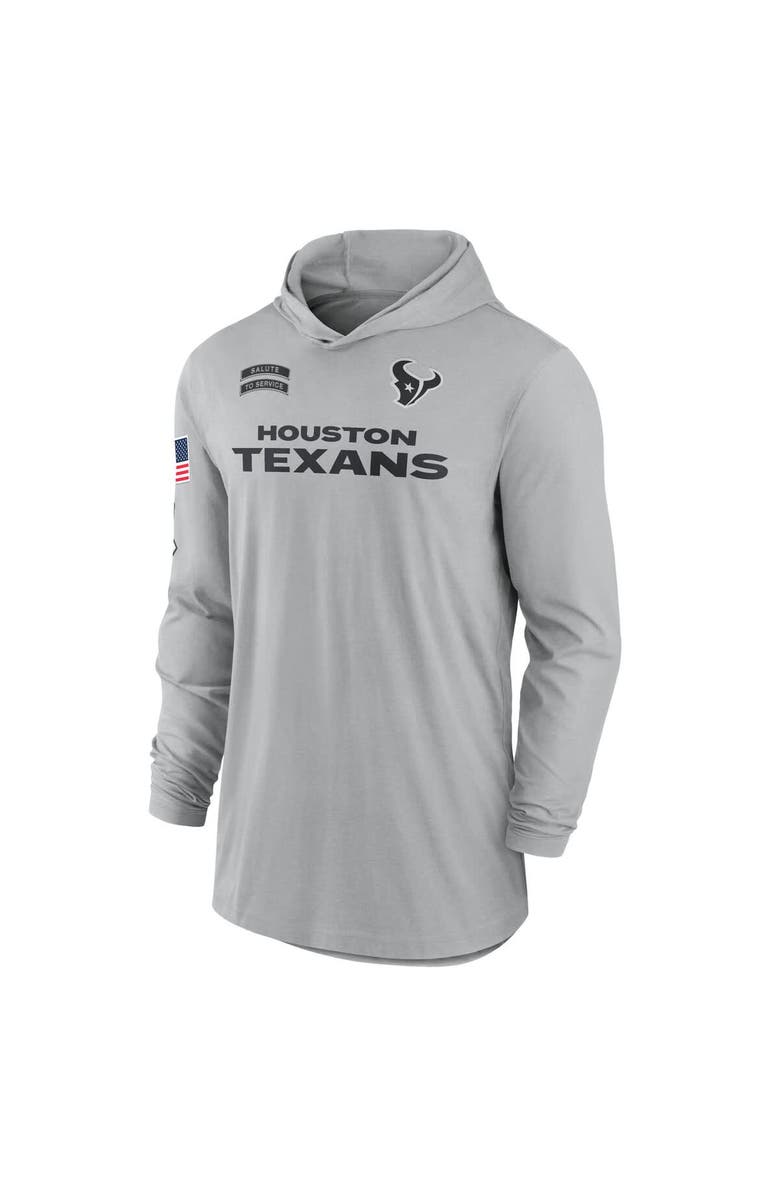 Nike Men's Nike Gray Houston Texans 2024 Salute to Service Lightweight Performance Long Sleeve Hooded T-Shirt, Alternate, color, Gray