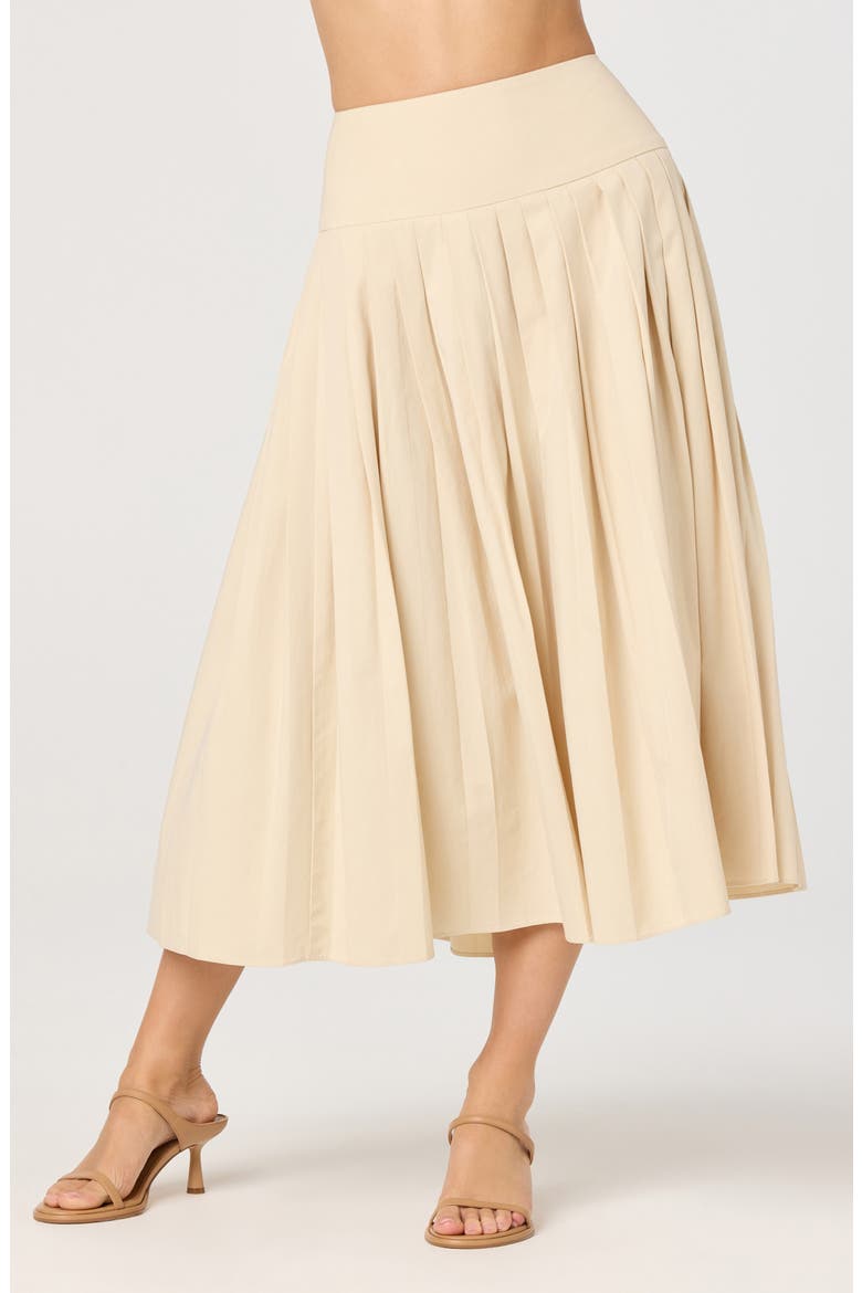 Aubrianna Pleated Drop Waist Midi Skirt, Alternate, color, LIGHT KHAKI