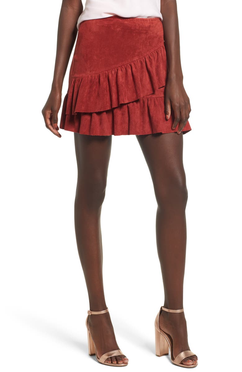 Soprano Faux Suede Ruffle Miniskirt, Main, color, 