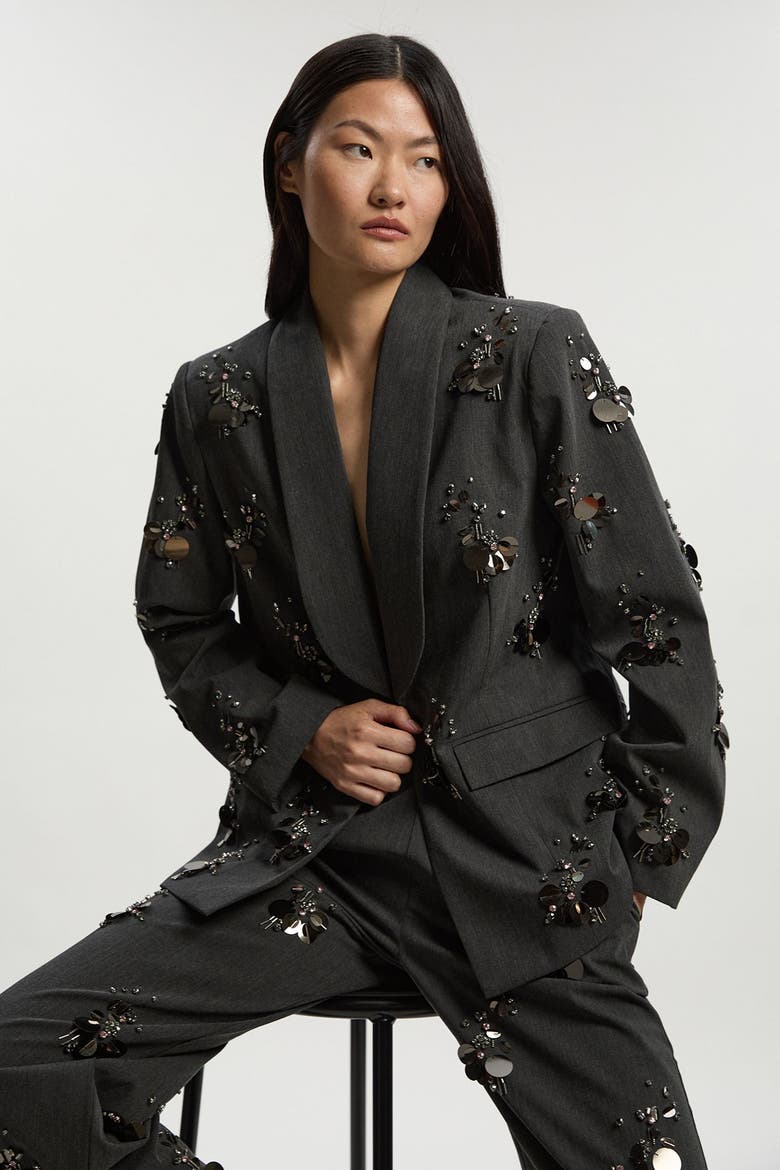 Embellished Single-Breasted Blazer, Main, color, Grey
