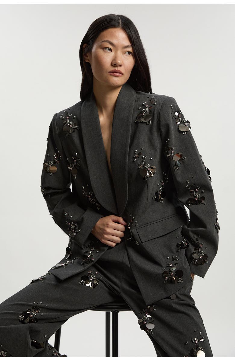 Karen Millen Embellished Single-Breasted Blazer, Main, color, Grey