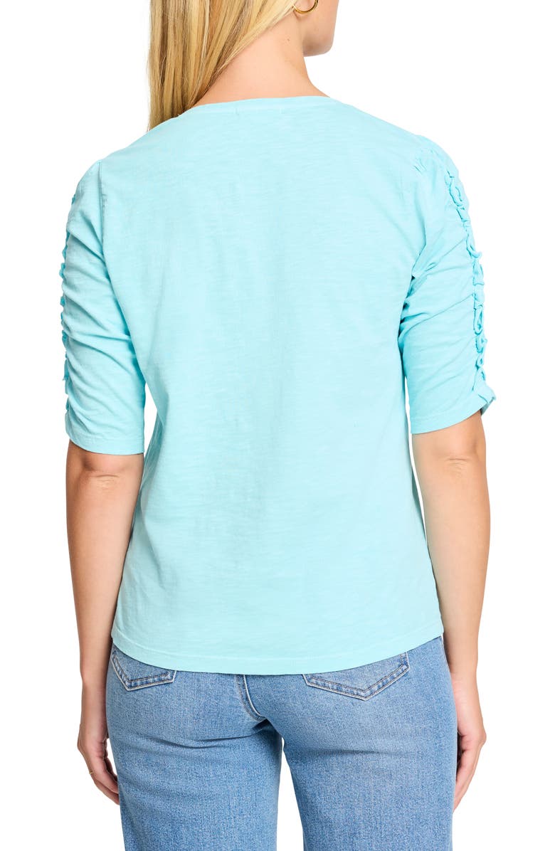 NZT by NIC+ZOE Ruched Elbow Sleeve Split V-Neck T-Shirt, Alternate, color, Maui