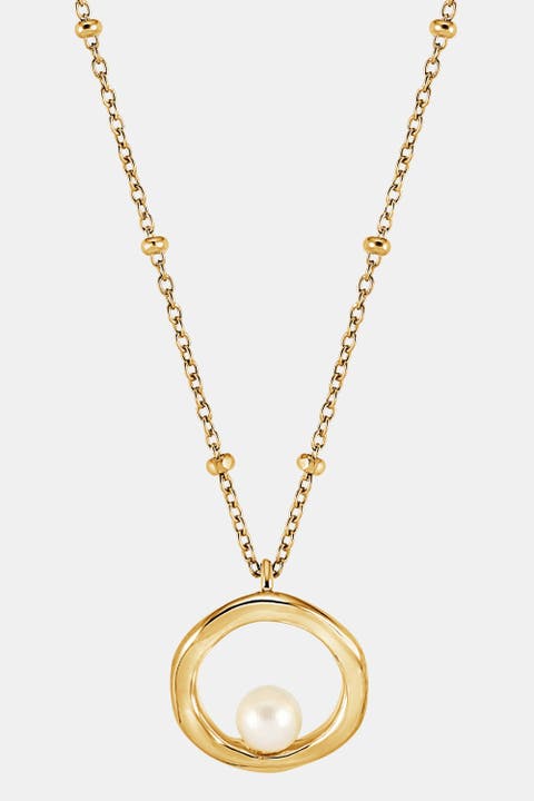 Open Circle & White Pearl Waterfall Pendant