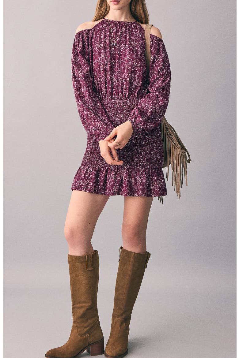Metallic Cold Shoulder Long Sleeve Dress, Main, color, MAROON
