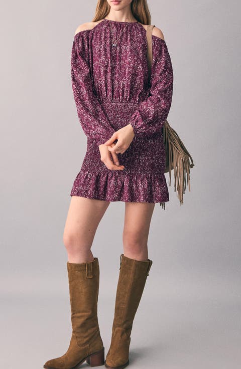 Metallic Cold Shoulder Long Sleeve Dress