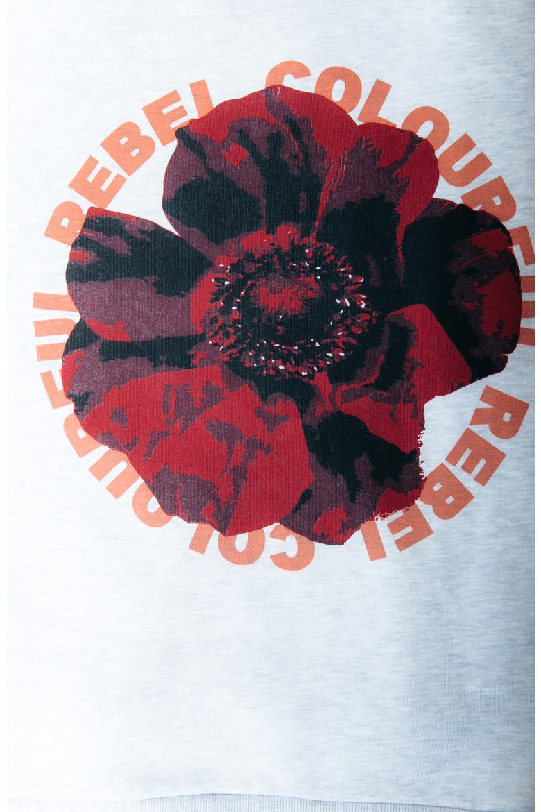 CR Round Flower Dropped Shoulder Sweat, Alternate, color, Light grey melange