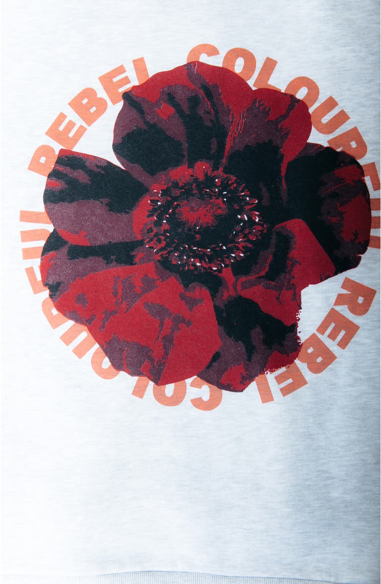 Colourful Rebel CR Round Flower Dropped Shoulder Sweat, Alternate, color, Light Grey Melange
