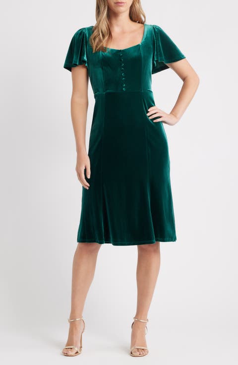 Flared Sleeve Velvet Dress
