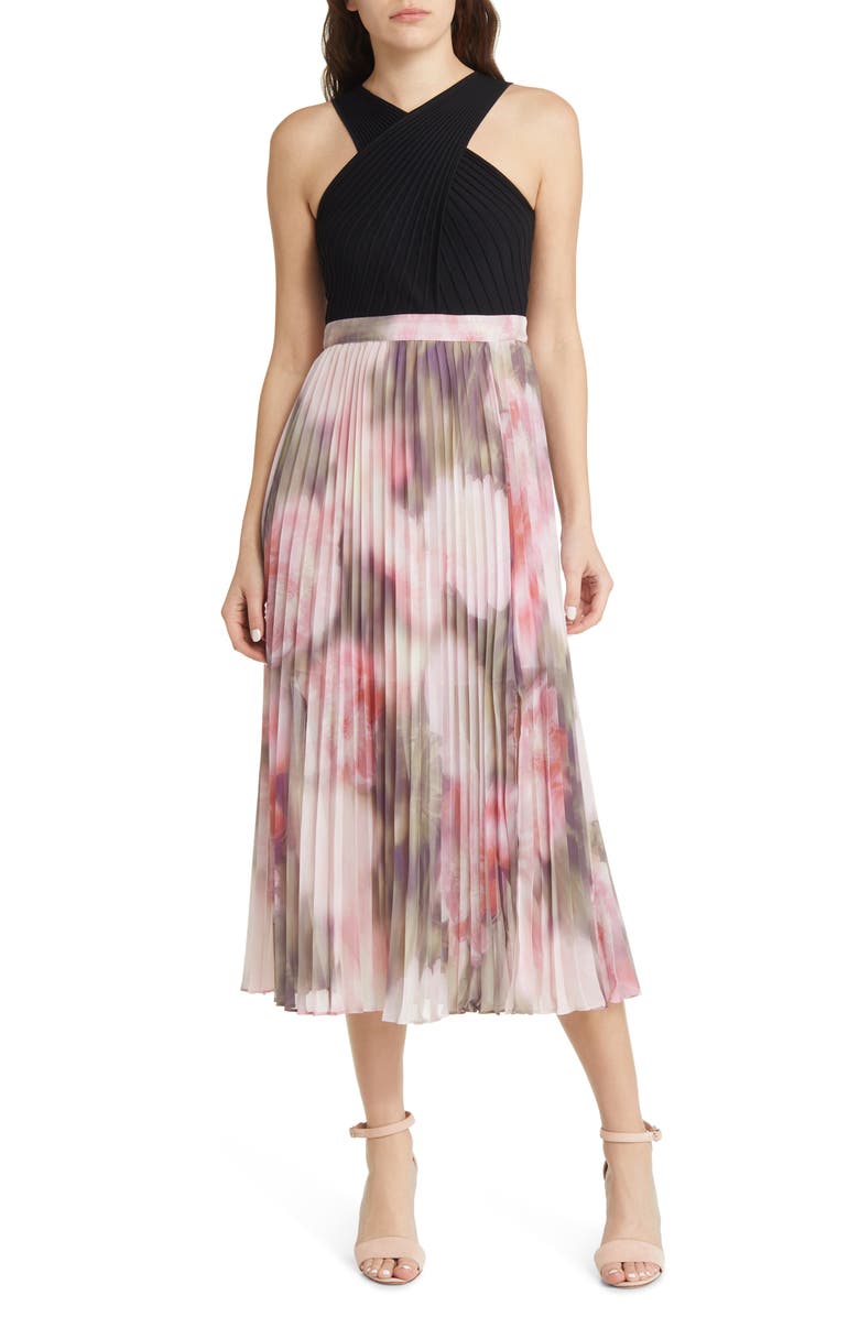 Ted Baker London Loulous Cross Front Pleated Sleeveless Dress, Main, color, 