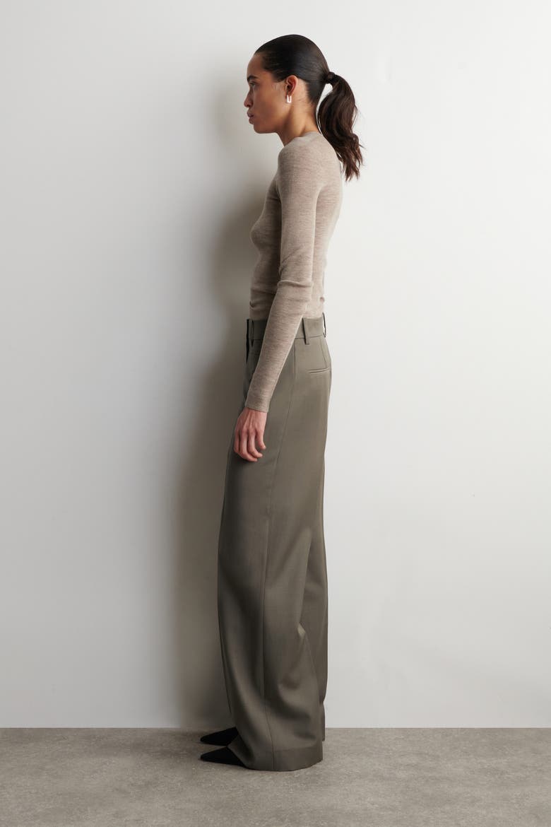 Tailored Wool-twill Bootcut Trousers, Alternate, color, TAUPE