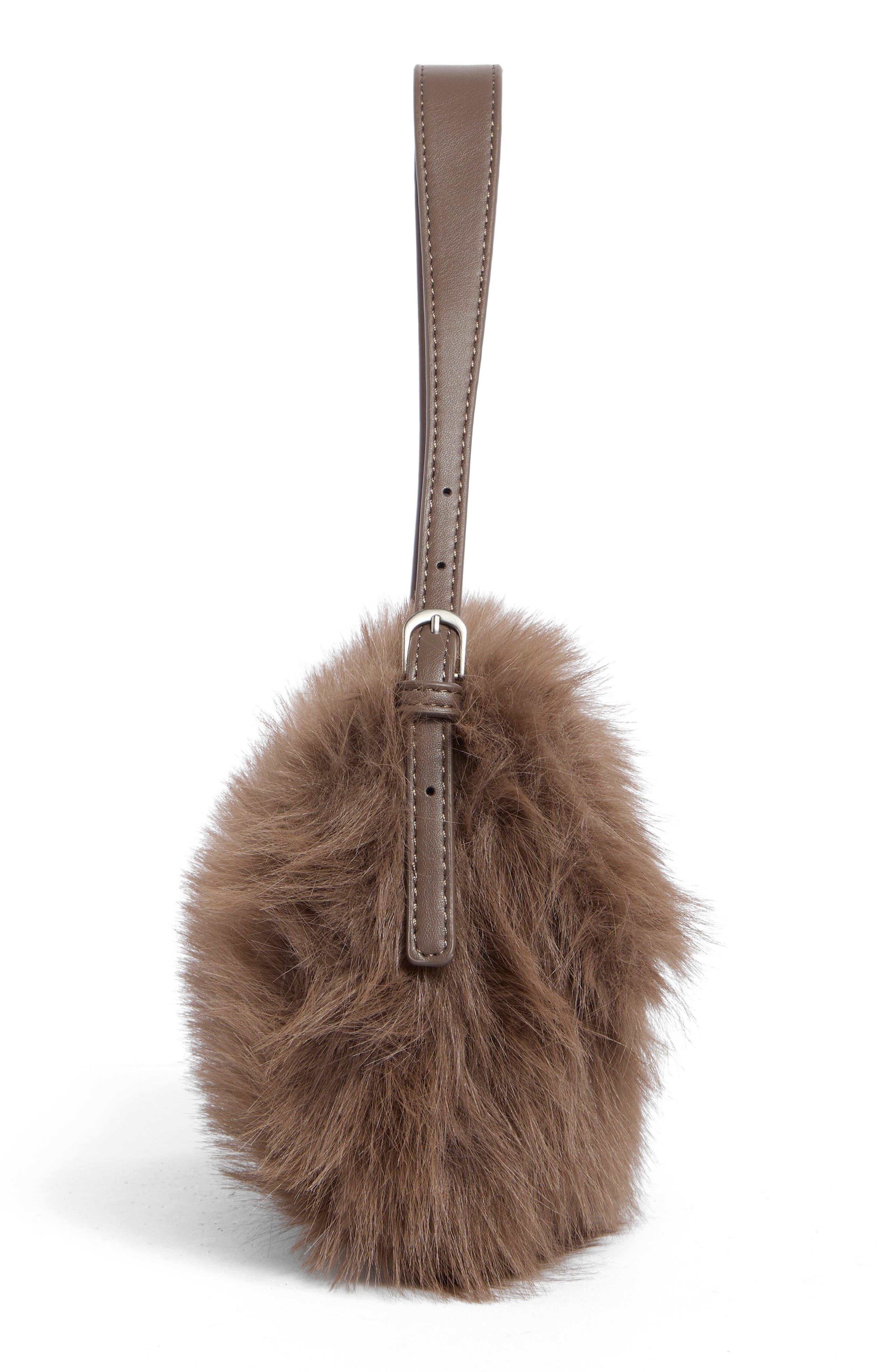 Faux Fur Buckle Shoulder Bag, Alternate, color, MUSHROOM