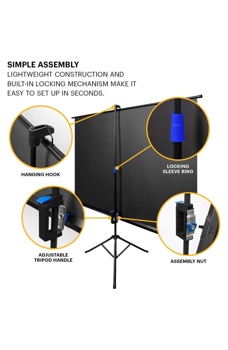 Kodak 100 Projector Screen with Stand, Portable 169 Projector Screen with Tripod Stand & Bag, Alternate, color, Black