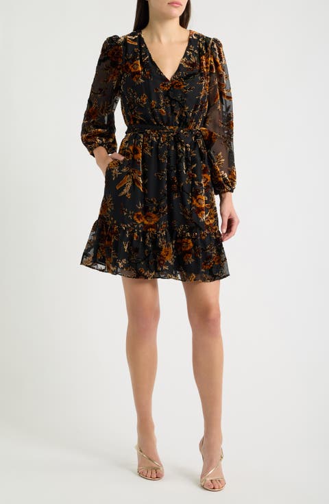 V-Neck Balloon Sleeve Minidress