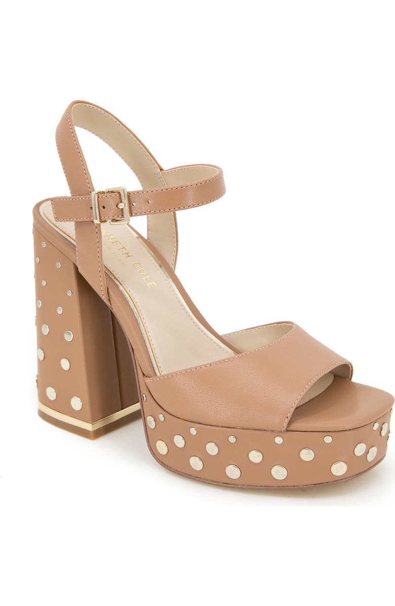 Kenneth Cole New York Dolly Stud Ankle Strap Platform Sandal, Main, color, Classic Tan Leather