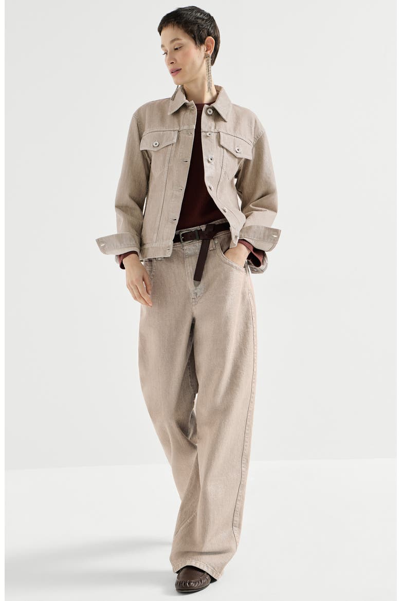 Beige lamé denim baggy trousers with monili, Alternate, color, Rope