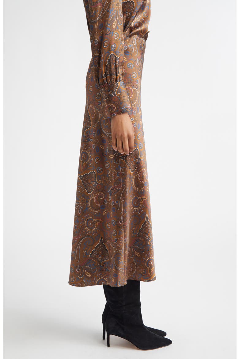 Clover Bias Cut Silk Blend Skirt, Alternate, color, WALNUT MULTI