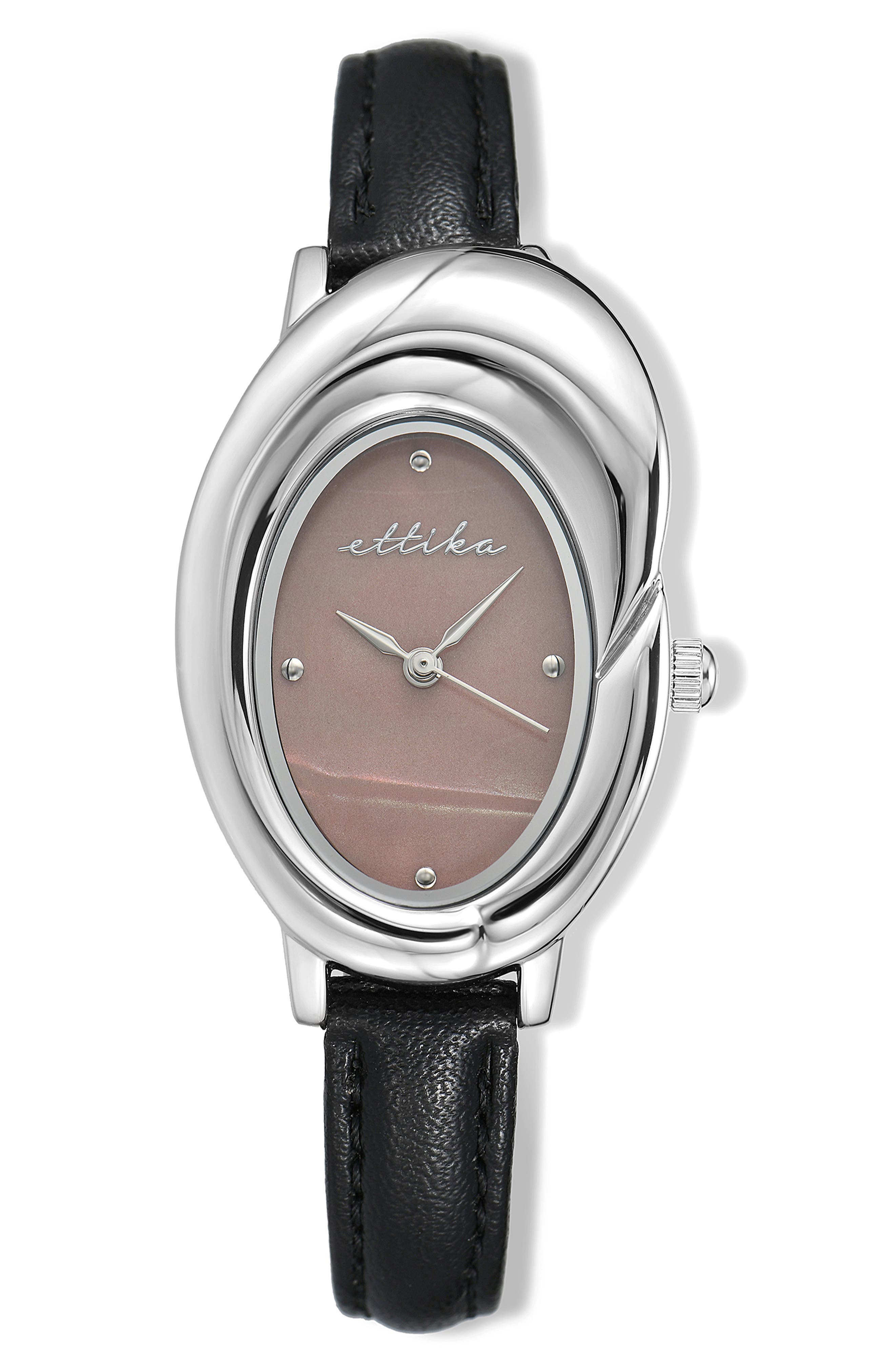Ettika Sculpted Oval Leather Strap Watch
