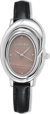 Ettika Sculpted Oval Leather Strap Watch