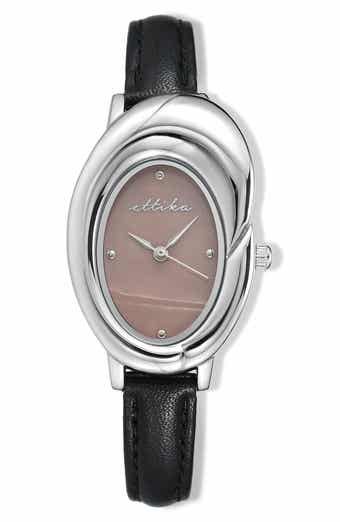 Ettika Sculpted Oval Leather Strap Watch