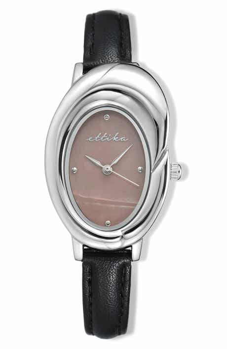 Ettika Sculpted Oval Leather Strap Watch