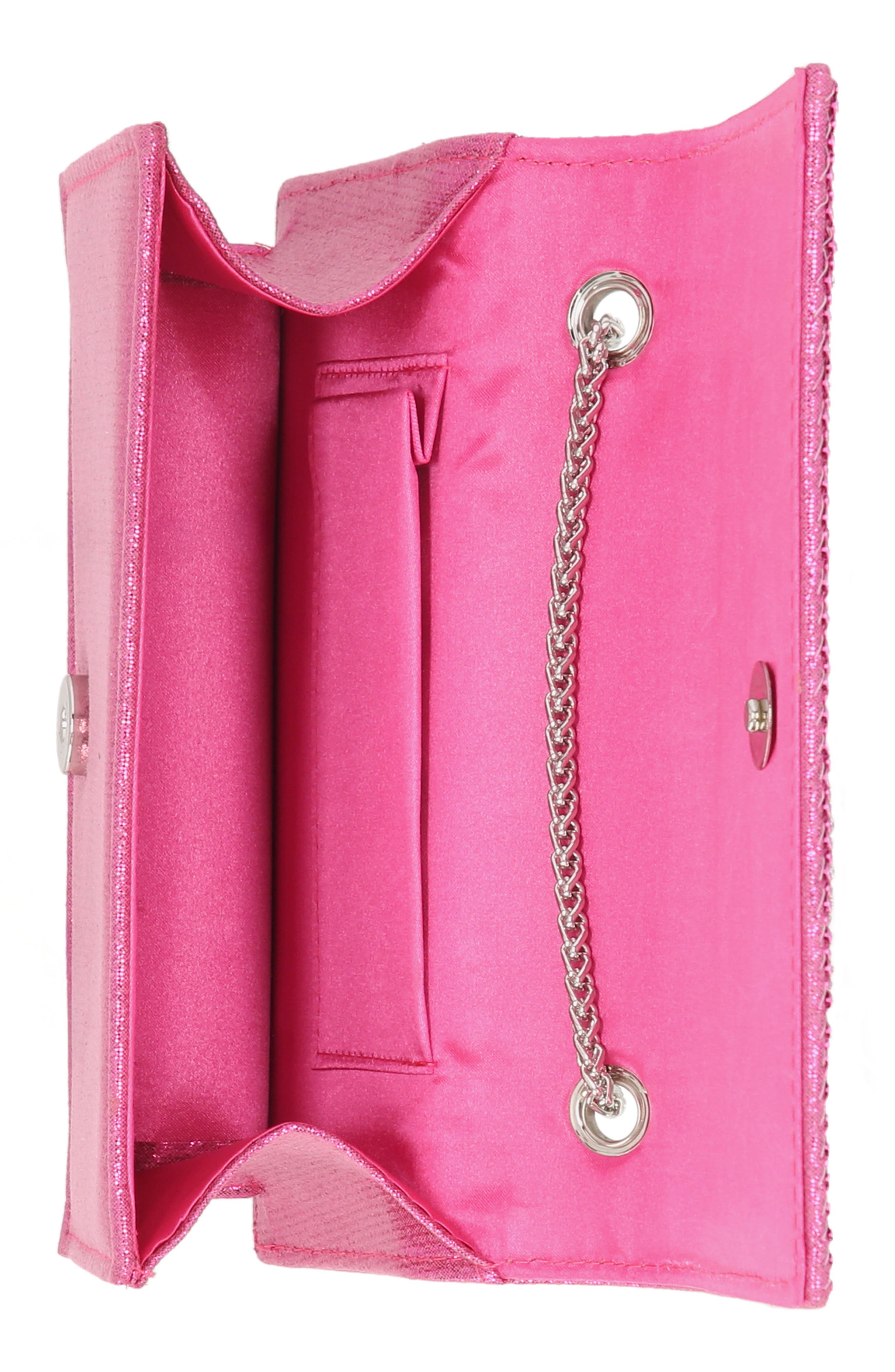 Jessica McClintock Adria Embellished Faux Leather Clutch, Alternate, color, Fuschia
