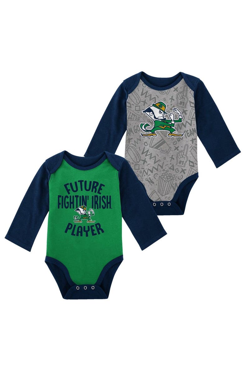 Outerstuff Newborn & Infant Green/Gray Notre Dame Fighting Irish 2-Pack Play Time Long Sleeve Bodysuit Set, Main, color, 