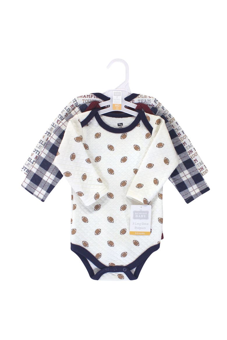 Quilted Long Sleeve Cotton Bodysuits, Alternate, color, Football