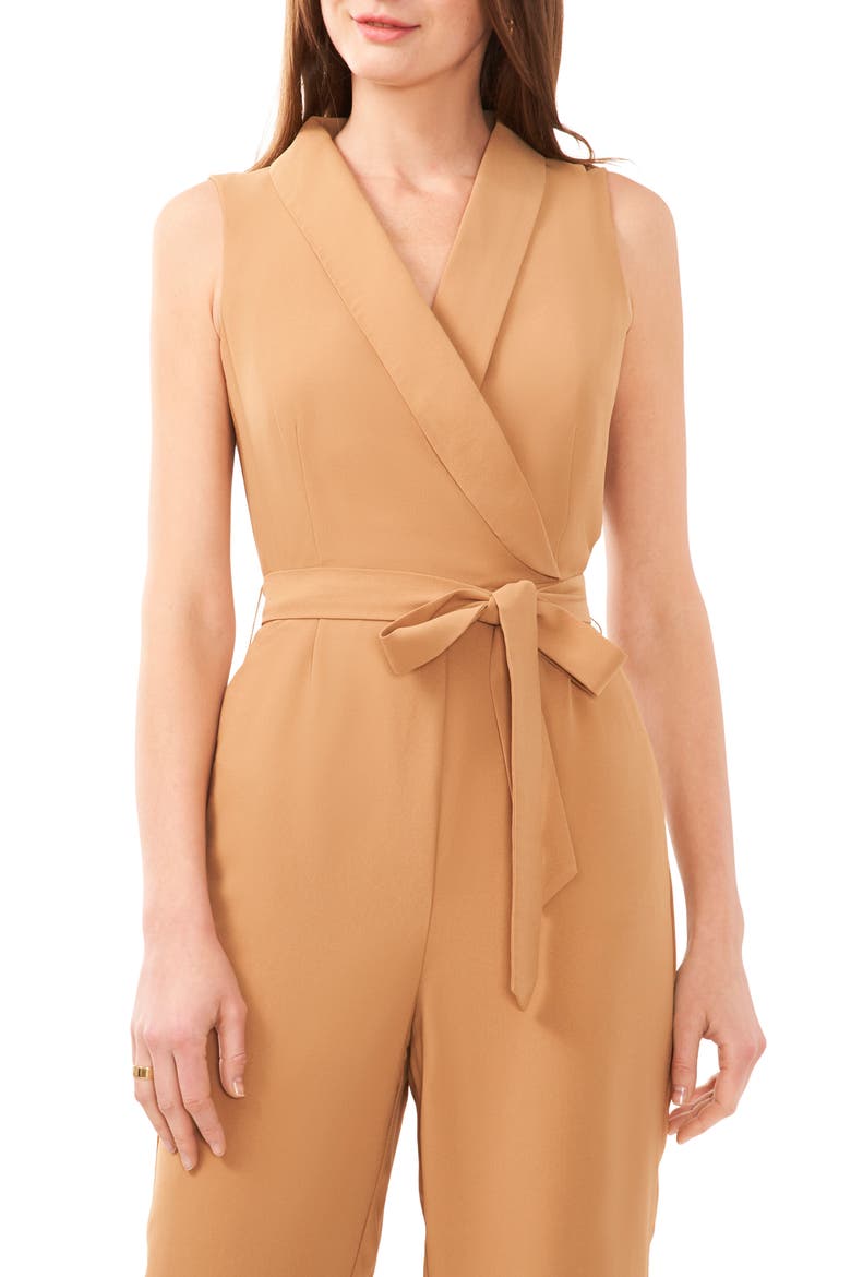 Tie Waist Surplice V-Neck Jumpsuit, Alternate, color, TRUFFLE BROWN