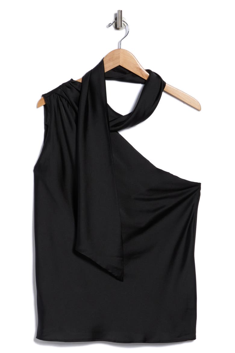Scarf Detail One Shoulder Top, Alternate, color, BLACK