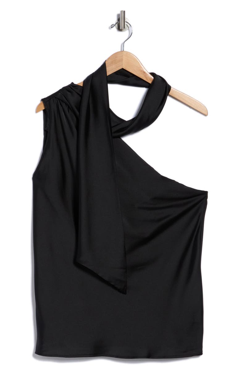 Renee C Scarf Detail One Shoulder Top, Alternate, color, Black