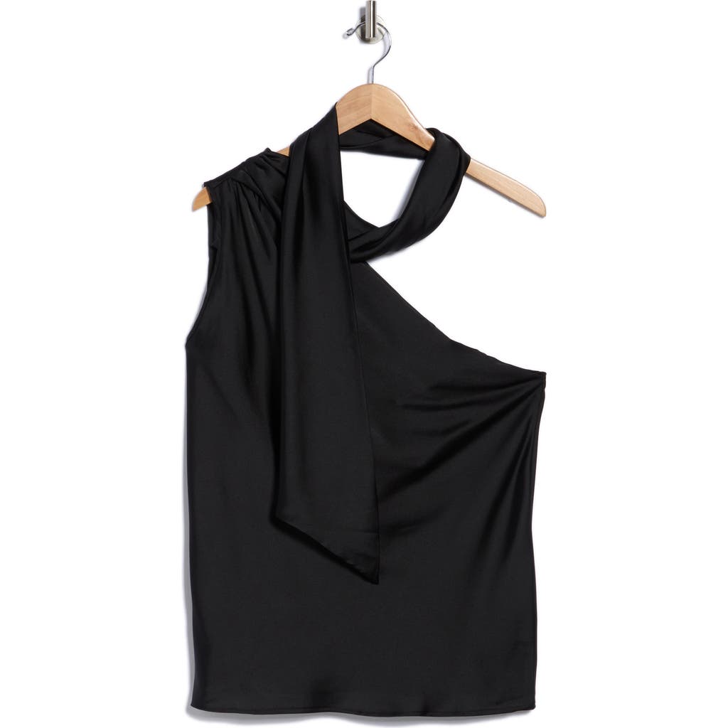 Renee C Scarf Detail One Shoulder Top In Black