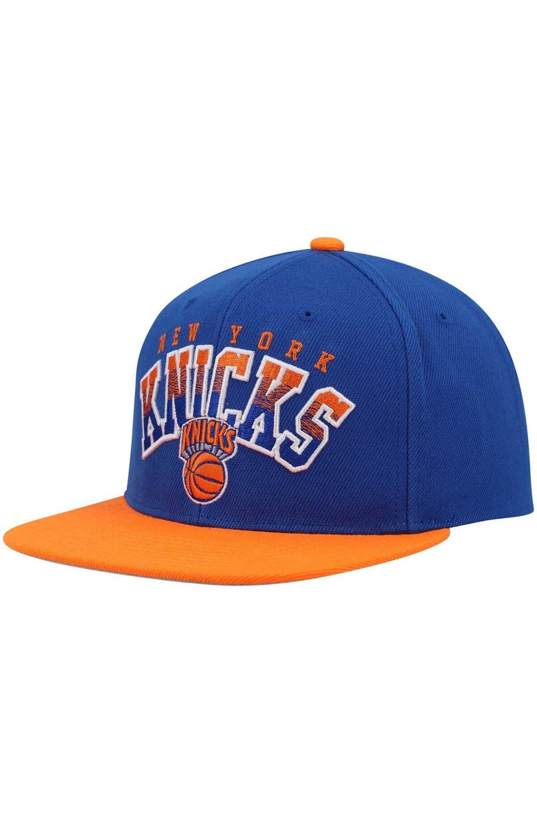 Mitchell & Ness Men's Mitchell & Ness Blue/Orange New York Knicks Gradient Wordmark Snapback Hat, Main, color,
