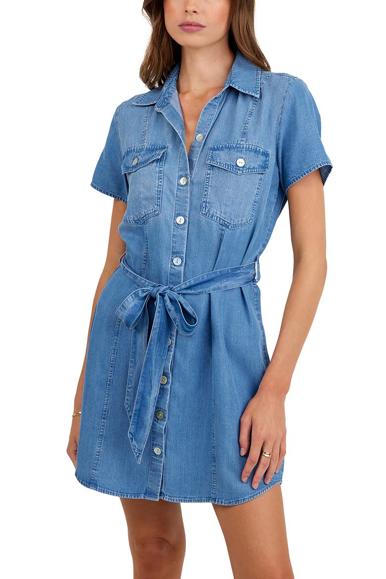 Short Sleeve Tie Belt Denim Shirtdress, Alternate, color, INDIGO HARBOR WASH