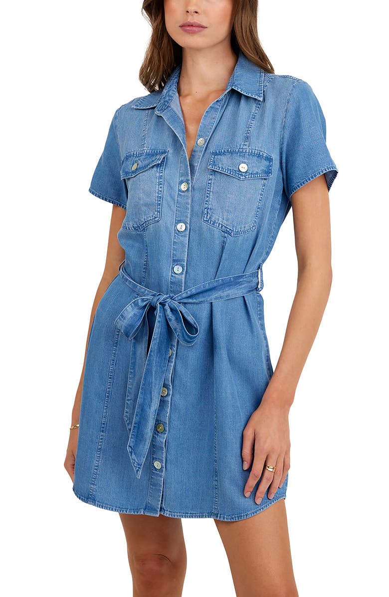 Bella Dahl Short Sleeve Tie Belt Denim Shirtdress, Alternate, color,