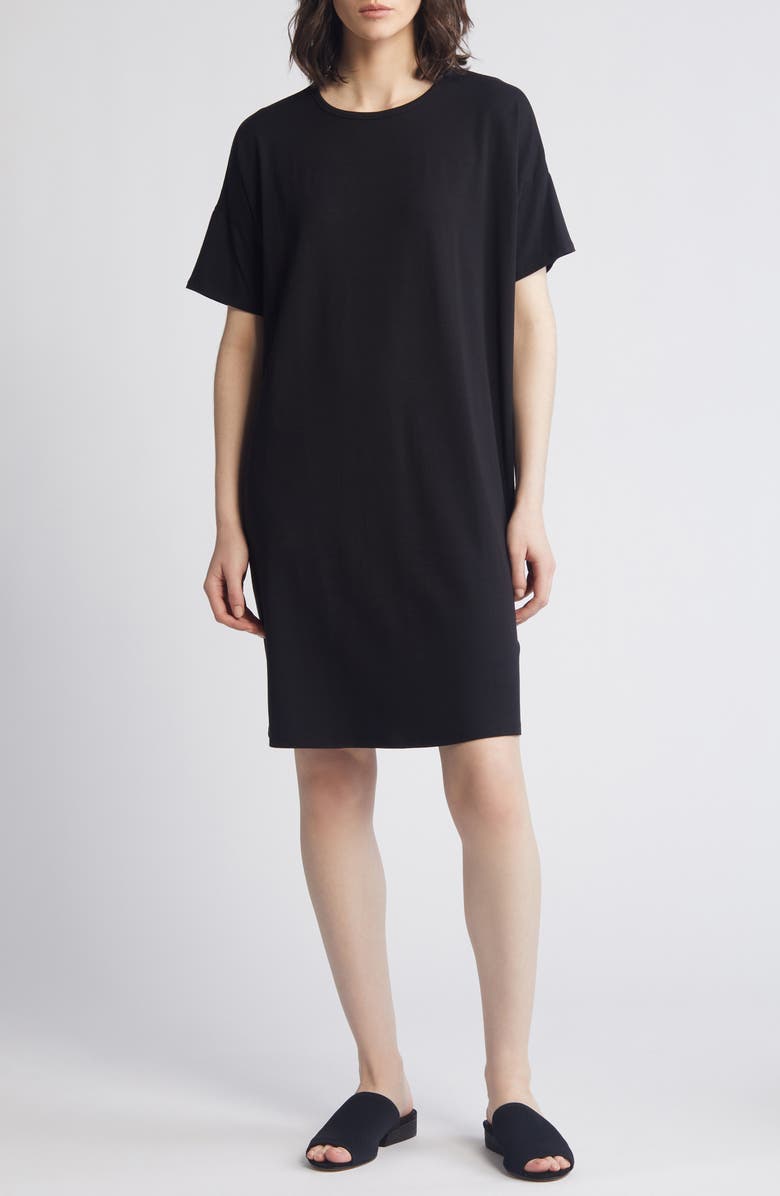 Eileen Fisher Boxy Crewneck T-Shirt Dress, Main, color, Black