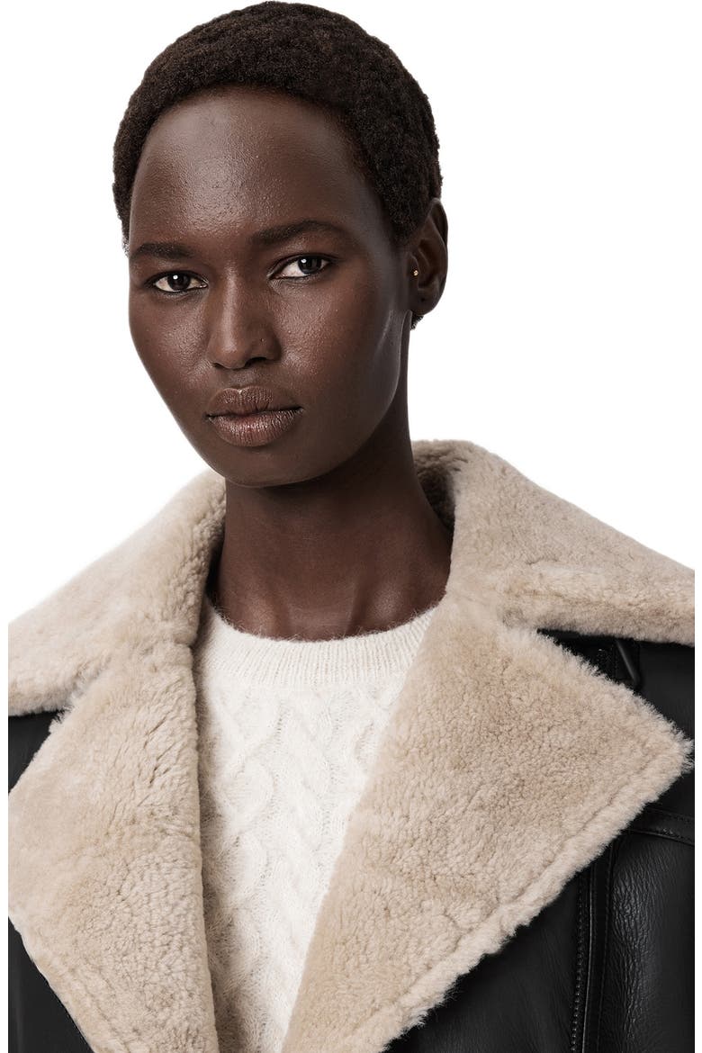 Sola Oversize Genuine Shearling Biker Jacket, Alternate, color, BLACK/ NATURAL
