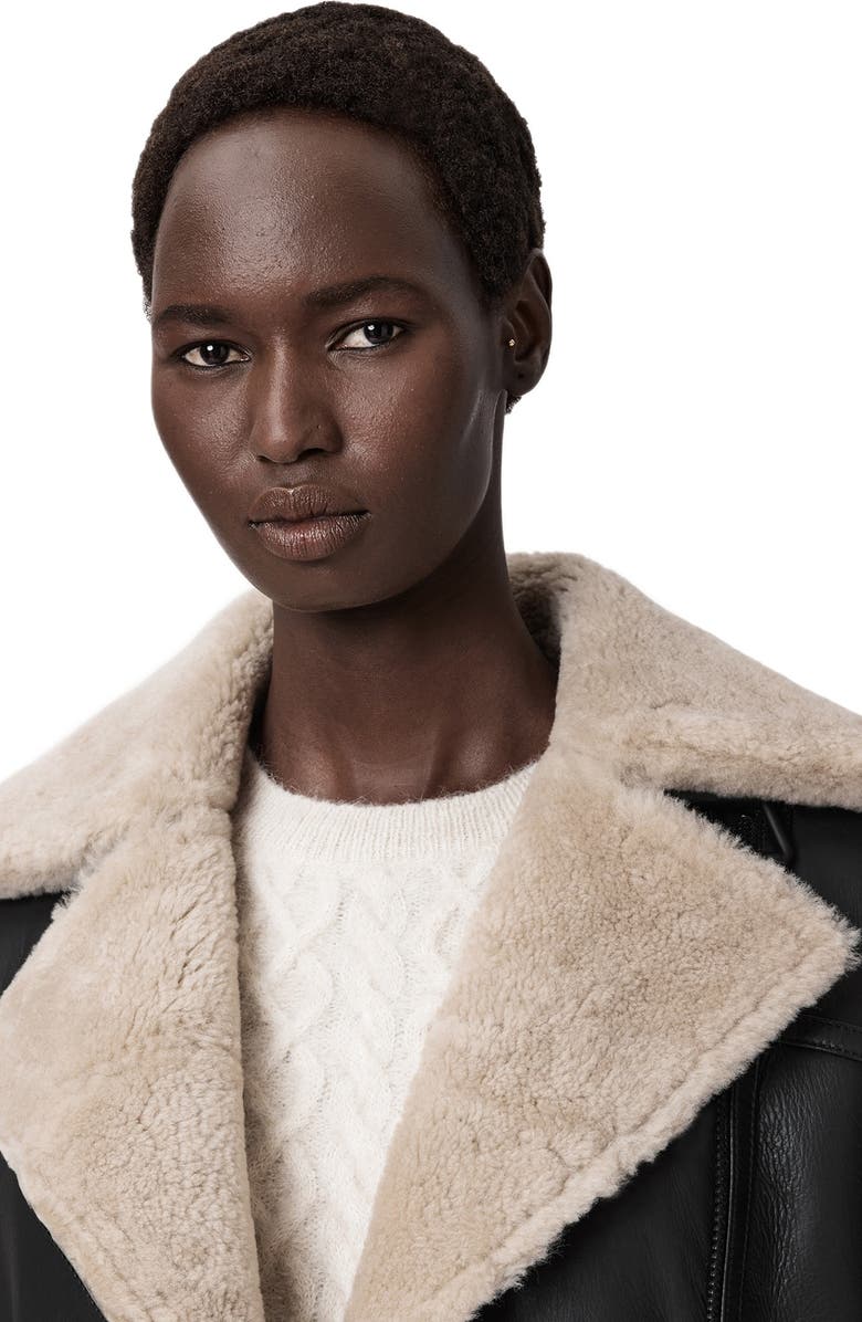 AllSaints Sola Oversize Genuine Shearling Biker Jacket, Alternate, color, Black/ Natural