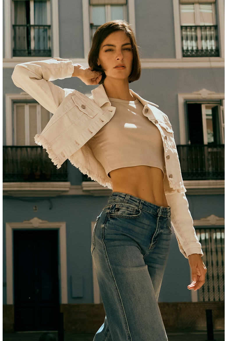 Ellie Cropped Denim Jacket, Alternate, color, Ecru