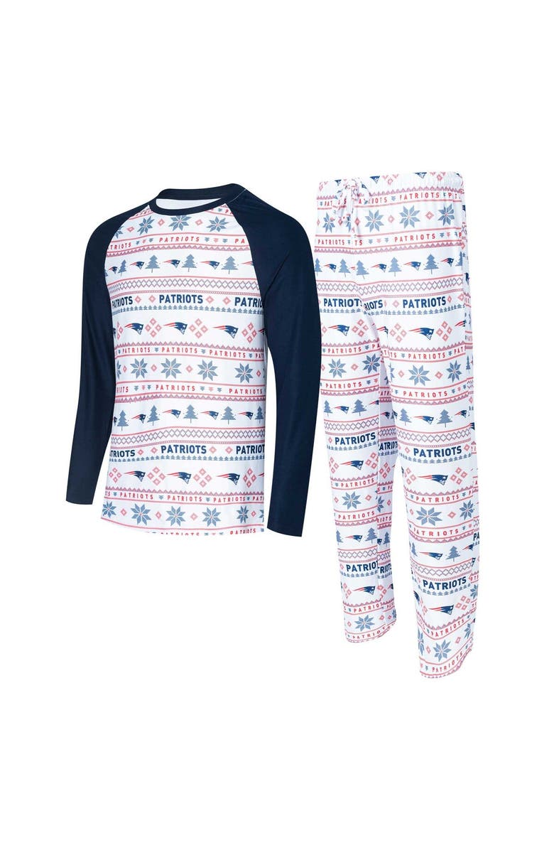 CONCEPTS SPORT Men's Concepts Sport White/Navy New England Patriots Tinsel Raglan Long Sleeve T-Shirt & Pants Sleep Set, Alternate, color, White