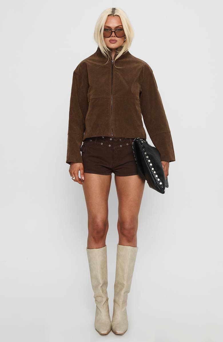 Princess Polly Jessalyn Faux Sude Jacket, Alternate, color, Brown