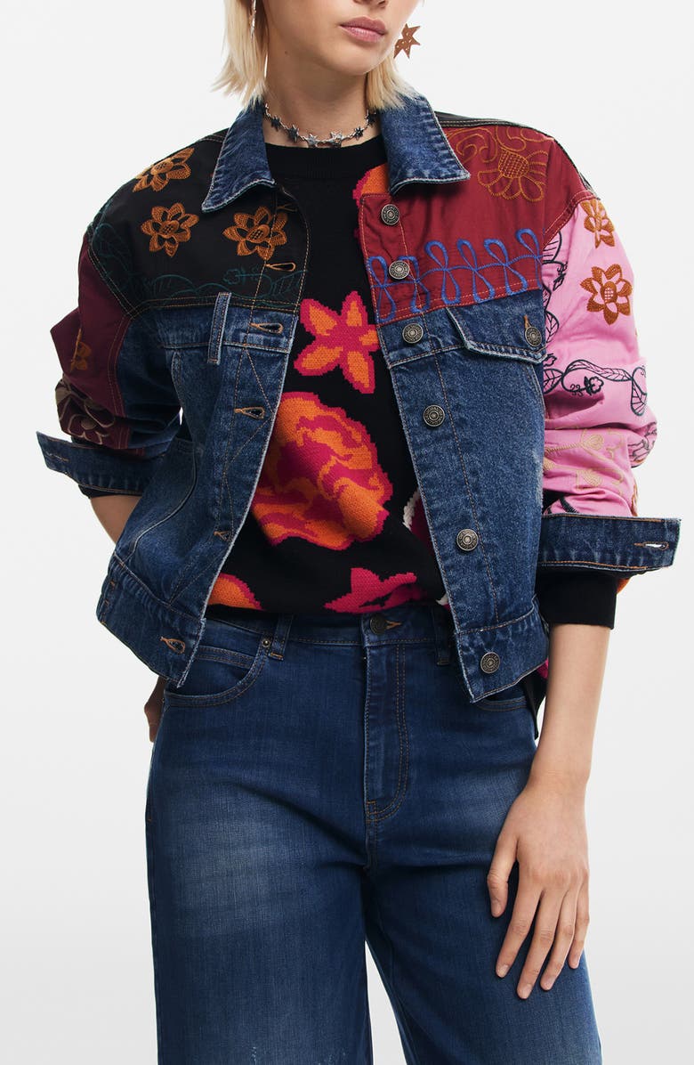 Desigual Madrid Patchwork Denim Jacket, Main, color,