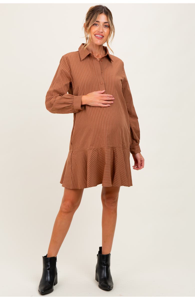 PinkBlush Striped Long Sleeve Drop Waist Polo Dress, Main, color, Camel