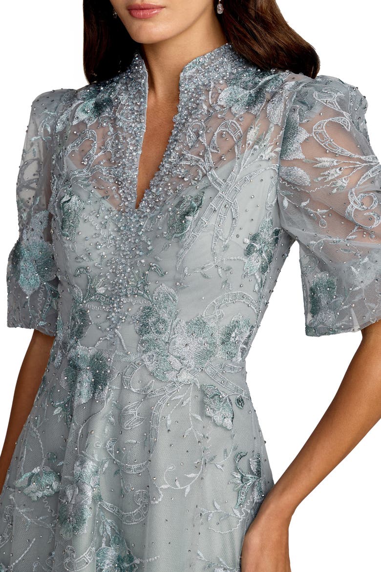 Queen Anne Puff Sleeve A-Line Gown, Alternate, color, French Blue