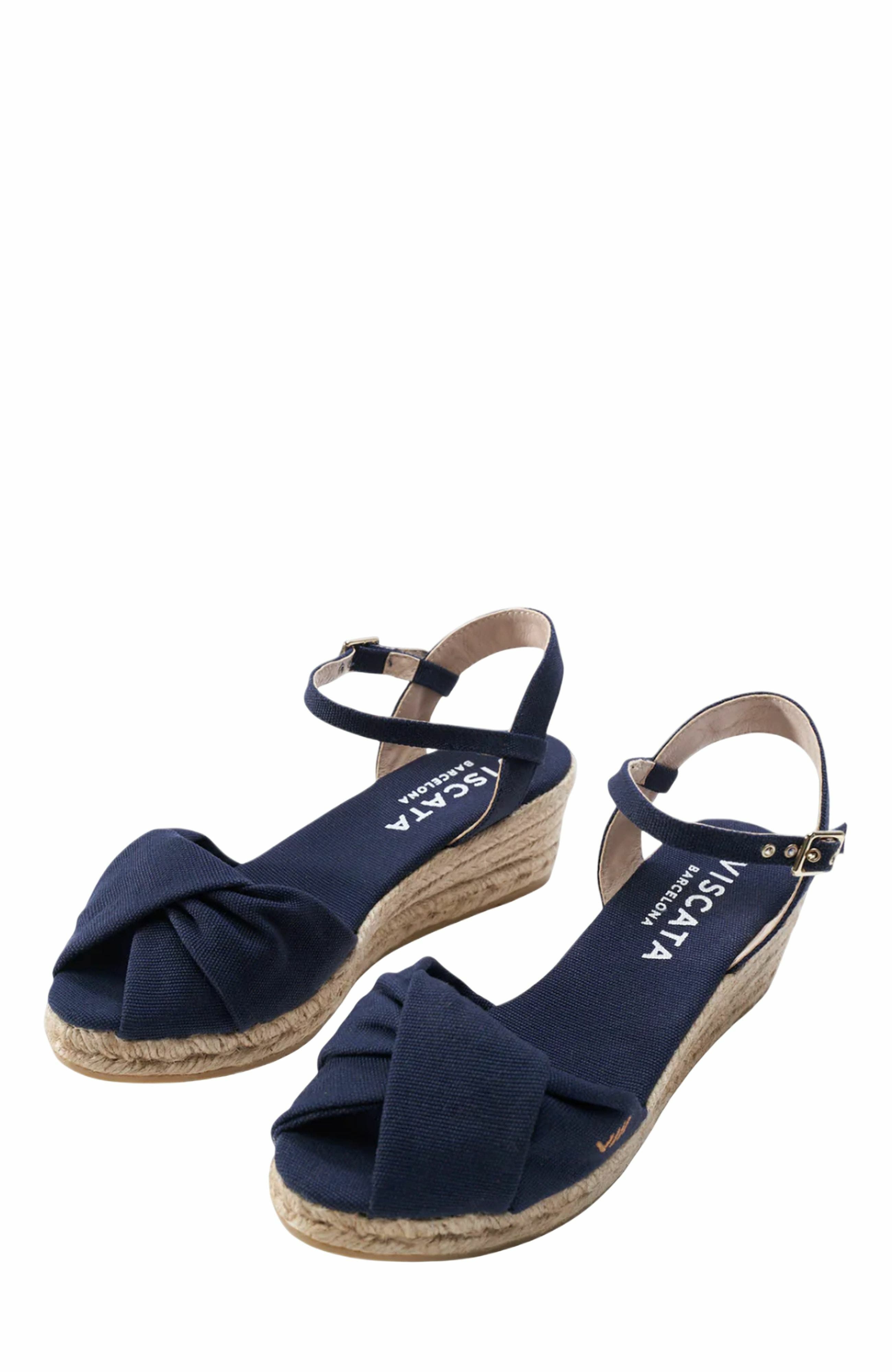 VISCATA Farella Canvas Espadrille Sandal Wedges, Alternate, color, Navy Blue